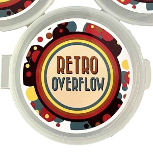 Retro Overflow Containers in various colors, designed for holding up to 2.5 oz of slime, showcasing their durability and compact, eco-friendly design